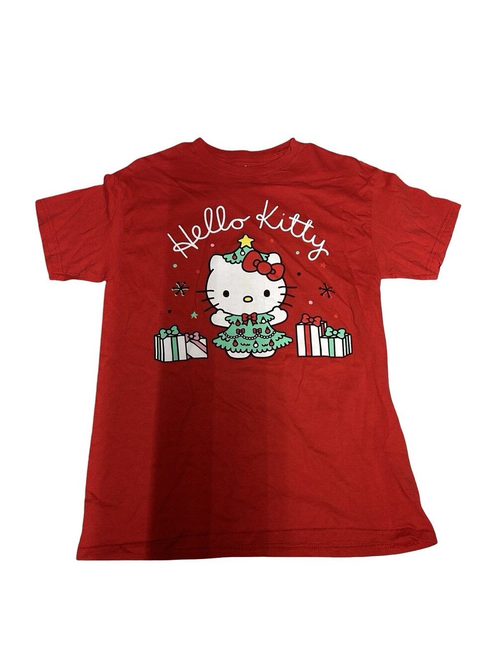 Hello Kitty Christmas T Shirt Adult Medium Red Graphic Tee Hole By Collar